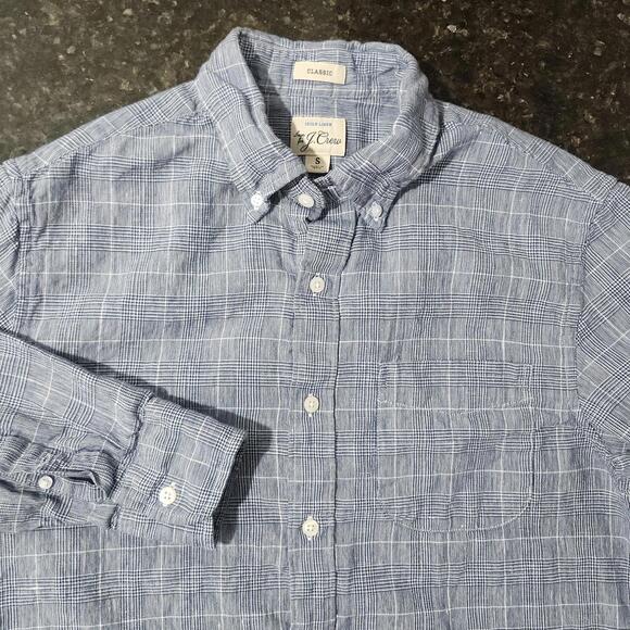 J Crew Baird McNutt Irish Linen Button Down Shirt Plaid Check Mens Small Casual - Picture 1 of 7